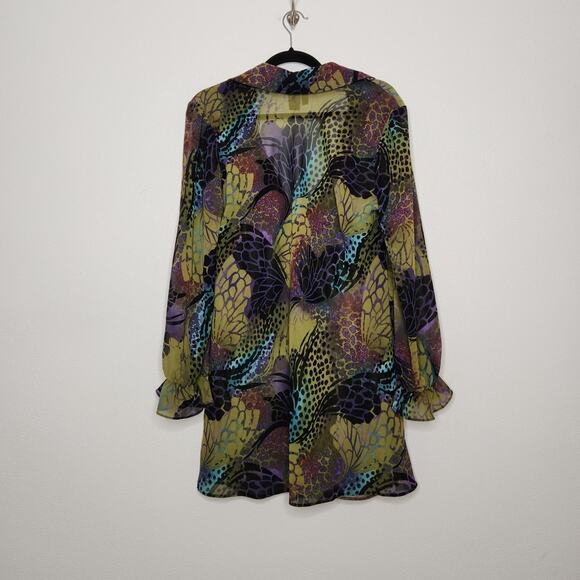 Vintage y2k Bisou Bisou Long Sleeve Flowy All Over Animal Print Sheer Ruffles - Picture 6 of 6